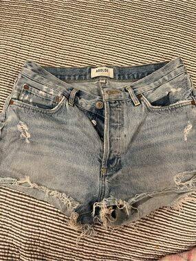 Agolde Light Wash Distressed Denim Cutoff Shorts